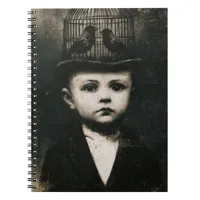Surreal Black and White Caged Bird Hat Child Notebook