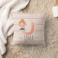 Blush Pink Ballerina Monogram U – Personalized Art Throw Pillow