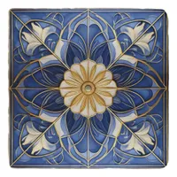 Classic Floral Tile Pat#12 Blue Yellow ID1078 Trivet