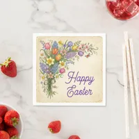 Vintage Floral Bouquet - Happy Easter Paper Napkin