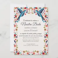 Otomi Tenangos Colorful Floral Spanish Wedding Invitation