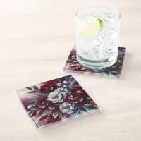 Maroon and white Floral arrangement | Glass Coaster