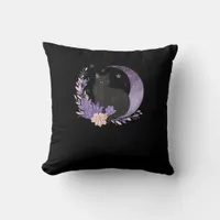 Cat Witchy Moon Flowers Pastel Goth Goblincore Throw Pillow