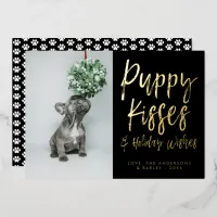 Puppy Kisses Paw Print Photo Foil Holiday Card