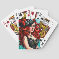 Red Haired Steampunk Woman Poker Cards