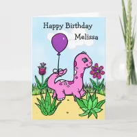 Personalized Dinosaur Girl's Birthday Card