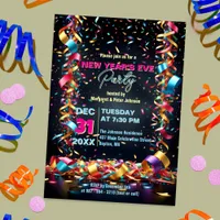 Confetti Streamers Ribbons New Year's Eve Party Invitation