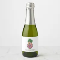 Tropical Floral Pineapple Elegant Wedding Sparkling Wine Label