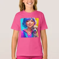 Anime Girl and Puppy Dog   T-Shirt