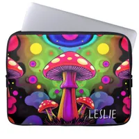 Psychedelic Vibrant Colorful Retro Mushrooms Laptop Sleeve