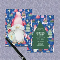 Santa Gnome for Holidays Christmas Pattern Blue Invitation