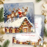 Vintage Santa & Reindeer Personalized Christmas Holiday Card