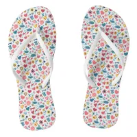 Crayon Pastel Heart & Flowers Flip Flops