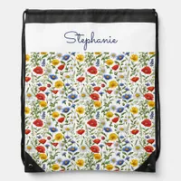 Colourful Wildflowers Pretty Floral Personalized Drawstring Bag