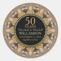 Glitter Hearts Lace Golden Wedding Anniversary Classic Round Sticker