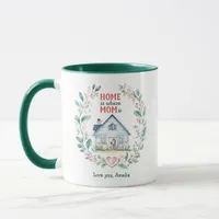 Watercolor Home is where Mom is Custom Name Mug