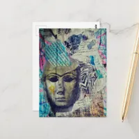 A stone lady face Abstract Mixed Media Collage Postcard
