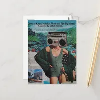 Surreal Boombox Hawaii Woman Collage Postcard