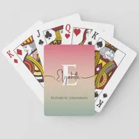 Pink Yellow & Green Gradient Script Name Monogram  Poker Cards