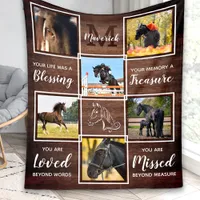 Rustic Horse Memorial Pet Loss Custom 6 Photo Fleece Blanket