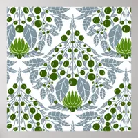 Art Nouveau Slate &Green-Vintage Floral Scallop  Poster