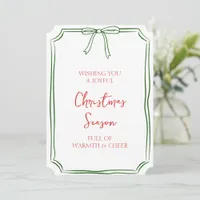 Elegant Whimsical Green Bow Minimalist Christmas  Card