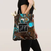 Brown and Blue Abstract  Leopard Print Tote Bag
