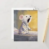 Adorable Sleepy Yawning White Mouse in PJs  Postcard