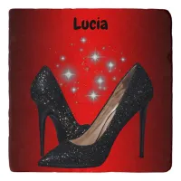 Black Glitter High Heel Shoe on Red |