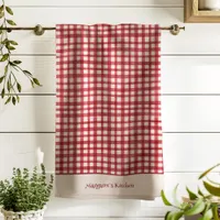 Hand Drawn Classic Red Gingham Add Name Christmas Kitchen Towel