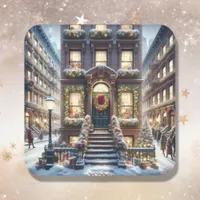 City Brownstone at Christmas  Square Sticker