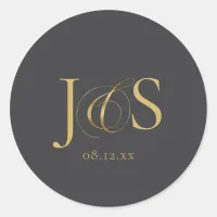 Simple Elegance Wedding Initials Charcoal ID1022 Classic Round Sticker