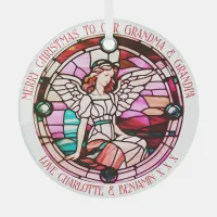 Grandma And Grandpa Red Christmas Angel Stained  Glass Ornament