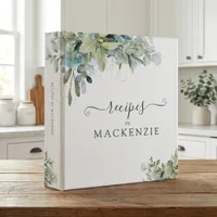 Elegant Eucalyptus Botanical Recipe 3 Ring Binder