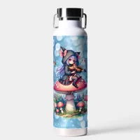 Fairy in Hoodie Playing Viola on a Mushroom  Water Bottle