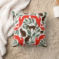 Elegant Art Nouveau Red Brown Black Cat-Whimsical  Throw Pillow