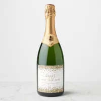 Gold Glitter White Name Happy New Year 2025 Sparkling Wine Label