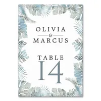 Pale Dusty Blue Watercolor Botanical Table Number