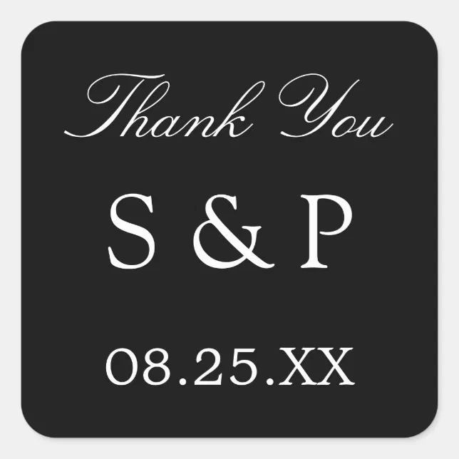 Elegant Black Wedding Favor Thank You Sticker