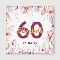 60th birthday pink magnolia floral white name magnet