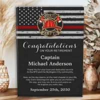 Firefighter Retirement Custom Emblem Thin Red Line Acrylic Award