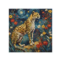 Cheetah with Flowers Wood Wall Art