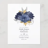 Navy Blue, Gold and Silver Floral Wedding Flyer