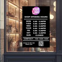 Business Opening Hours with Logo and QR Code Window Cling