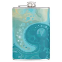 Ocean Blue Waves and Sandy Brown Fluid Art    Flask