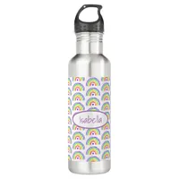 Watercolor Rainbow and Hearts Personalized  Stainless Steel Water Bottle