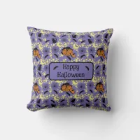 Cute Halloween Cats, Bats and Stars Throw Pillow