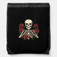 Skeleton Heart Hands With Red Roses – Romantic Got Drawstring Bag