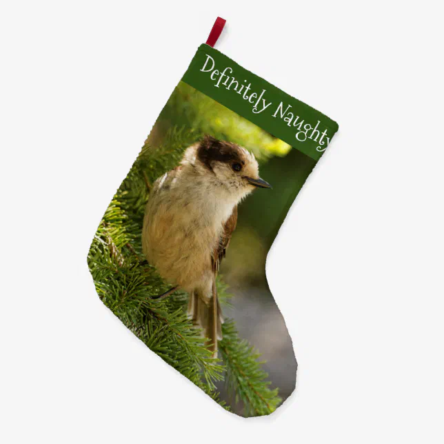 Profile of a Cute Grey Jay / Whiskeyjack Songbird Large Christmas Stocking