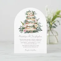 Floral Eucalyptus Cake Wedding Invitation